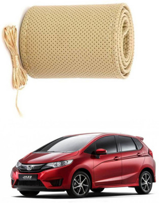 AYW Hand Stiched Steering Cover For Honda Jazz(Beige, Leather)