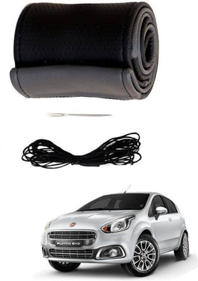 AYW Hand Stiched Steering Cover For Fiat Punto Evo(Grey, Black, Leather)