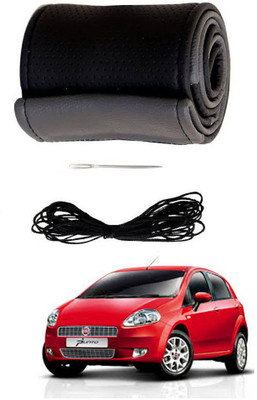 AYW Hand Stiched Steering Cover For Fiat Grand Punto(Grey, Black, Leather)