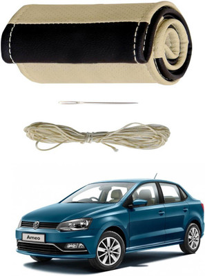 AYW Hand Stiched Steering Cover For Volkswagen Universal For Car(Beige, Brown, Leather)