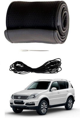 AYW Hand Stiched Steering Cover For SsangYong Rexton(Grey, Black, Leather)