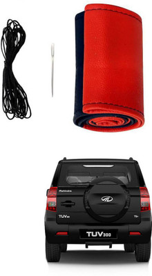 AYW Hand Stiched Steering Cover For Mahindra TUV 300(Red, Black, Leather)
