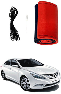 AYW Hand Stiched Steering Cover For Hyundai Sonata Fluidic(Red, Black, Leather)