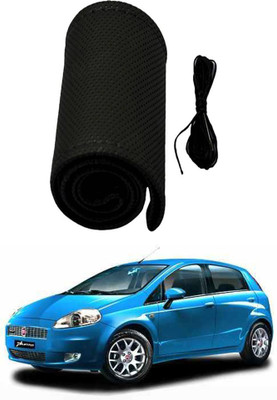 AYW Hand Stiched Steering Cover For Fiat Grand Punto(Black, Leather)
