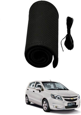 AYW Hand Stiched Steering Cover For Chevrolet Sail UVA(Black, Leather)