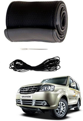 AYW Hand Stiched Steering Cover For Tata Sumo Grande(Grey, Black, Leather)
