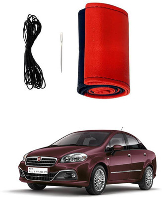 AYW Hand Stiched Steering Cover For Fiat Linea(Red, Black, Leather)