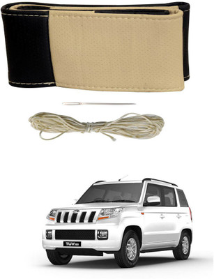 AYW Hand Stiched Steering Cover For Mahindra TUV-300(Black, Beige, Leather)