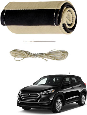 AYW Hand Stiched Steering Cover For Hyundai Tucson(Beige, Brown, Leather)
