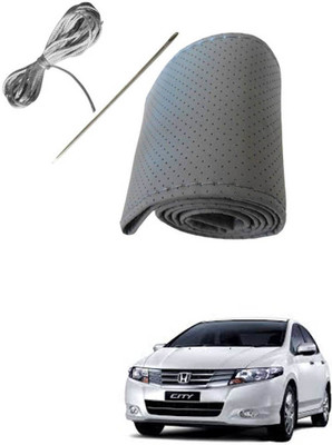 AYW Hand Stiched Steering Cover For Honda City(Grey, Leather)