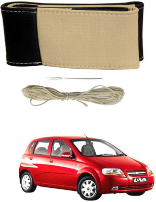 AYW Hand Stiched Steering Cover For Chevrolet Aveo(Black, Beige, Leather)