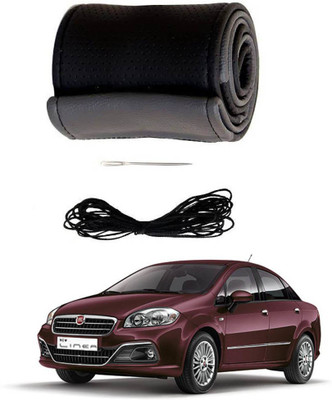 AYW Hand Stiched Steering Cover For Fiat Linea(Grey, Black, Leather)