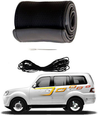 AYW Hand Stiched Steering Cover For Tata Sumo Grand(Grey, Black, Leather)