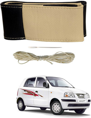 AYW Hand Stiched Steering Cover For Hyundai Santro(Black, Beige, Leather)