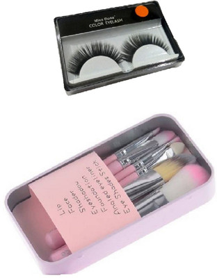 

Miss Boss hk set of 7 pink brushes and 1 pair of false eyelash combo(Set of 2)