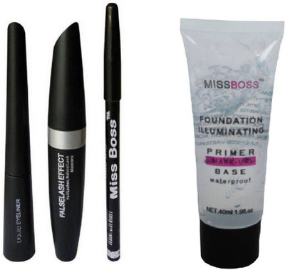 

Miss Boss Huda Foundation illuminating Primer - 40 ml and makeup kit 3 in 1 (mascara, eyebrow pencil, eyeliner) combo(Set of 4)