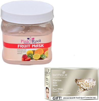 

Pink Root FRUIT MASK 400GM WITH BIOTIQUE PEARL WHITE FACIAL KIT 65GM(Set of 2)