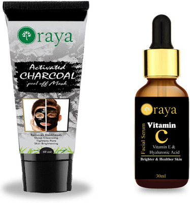

ORAYA Vitamin C Face Serum & Activated Charcoal Mask Combo Set for Skin Brightening, Blackheads Removal, Anti Ageing & for Glowing Skin 90ml (Set of 2)(Set of 2)