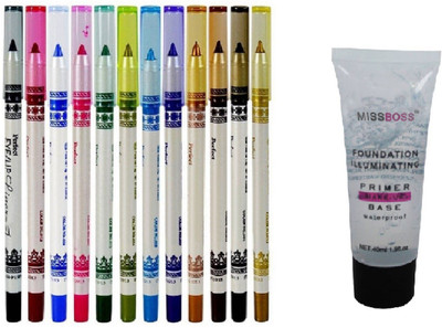 

Miss Boss Huda Foundation illuminating Primer - 40 ml and mn long lasting lip/eye liner (pack of 12) combo(Set of 2)