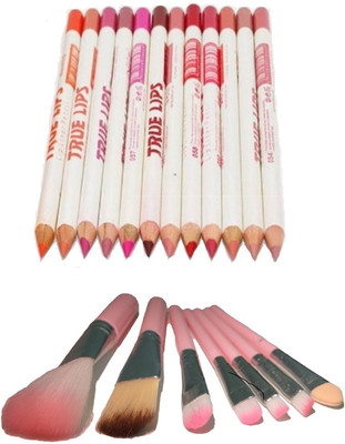 

Miss Boss hk pack of 7 pink brushes and mn pack of 12 longlasting waterproof truelips lipliner combo(Set of 2)