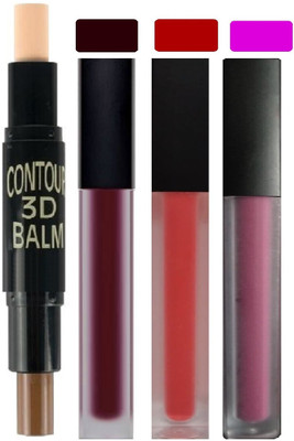 

ADJD NEW COMPLETE MAKEUP COMBO SET OF 3D CONTOUR & HIGHLIGHTER STICK WITH WATER PROOF MATTE LIPSTICK(Set of 2)