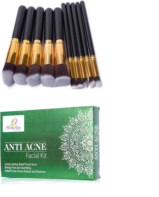 

skinplus makeup brushes set soft & silky (black) With Acne Kit(Set of 1)