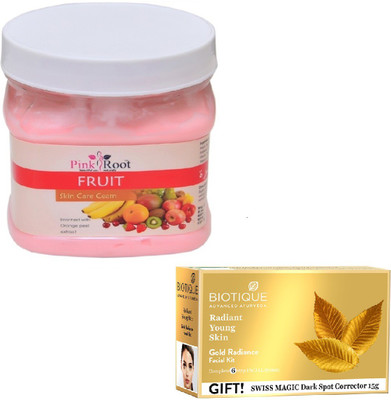

Pink Root FRUIT CREAM 400GM WITH GOLD RADIANCE FACIAL KIT 65GM(Set of 2)