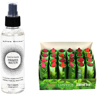 

Miss Boss 24 green tea lipstick and kb Photo Finish Water Primer - 150 ml combo(Set of 2)