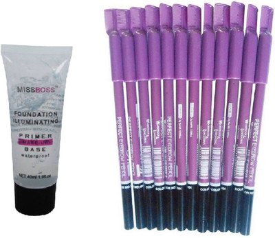 Miss Boss Huda Foundation illuminating Primer - 40 ml and mn long lasting eyebrow pencils (pack of 12) combo(Set of 2)
