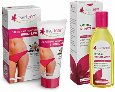 everteen Combo: Bikini Line Hair Remover Crème (50g) and Natural Intimate Wash (105ml) for Women(Set of 1)