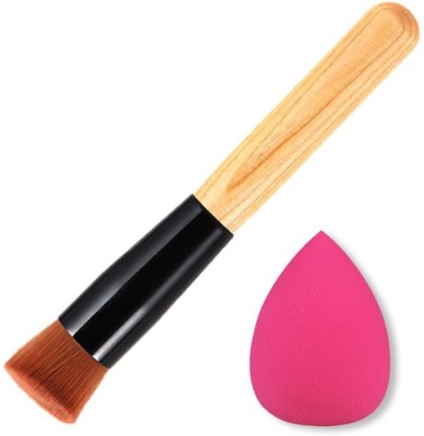 

Futurekart Nylon Liquid Foundation Blend Blush Brush with Powder Sponge Puff Makeup(Set of 2)