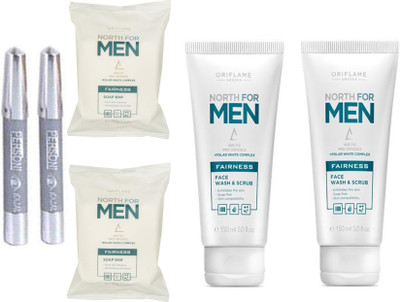 

Oriflame Sweden Oriflame North For Men fairness soap 2 pcs and face wash & scrub 2 pcs with parsoni kajal 2 pcs(Set of 6)