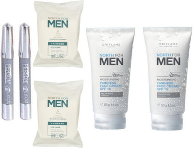 

Oriflame Sweden Oriflame North For Men fairness soap 2 pcs and face cream 2 pcs with parsoni kajal 2 pcs(Set of 6)