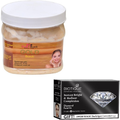 

Pink Root GOLD SCRUB 400GM WITH DIAMOND FACIAL KIT 65GM(Set of 2)