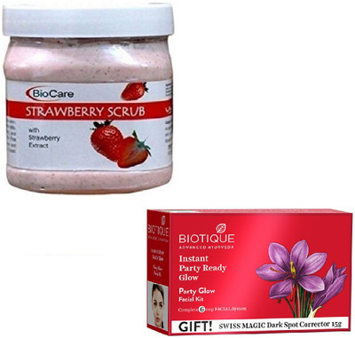 

Biocare SHEA STRAWBERRY SCRUB 500GM WITH PARTY GLOW FACIAL KIT 65GM(Set of 2)