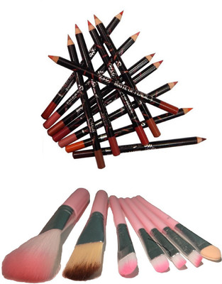 

Miss Boss hk pack of 7 pink brushes and mn pack of 12 longlasting waterproof softmatte lipliner combo(Set of 2)