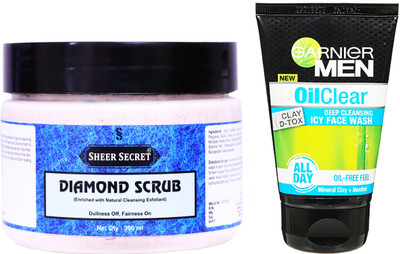 

Sheer Secret Diamond Scrub 300ml and Men Oil Clear Face wash 100ml(Set of 2)