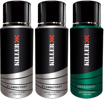 

Killer Flamboyant, Flamboyant and Obsession Deodorant 150ML Each (Pack of 3) For Men and Women Deodorant Spray Body Spray - For Men & Women(150 ml, Pack of 3)