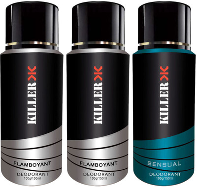 

Killer Flamboyant, Flamboyant and Sensual Deodorant 150ML Each (Pack of 3) For Men and Women Deodorant Spray Body Spray - For Men & Women(150 ml, Pack of 3)