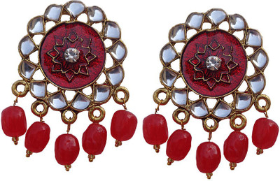 Trendeela.com Arwa Faux Kundan Studded Red Enameled Artistic Alloy Stud Earring