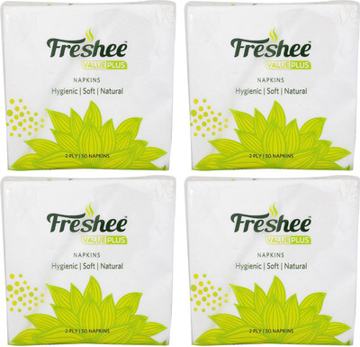 

Freshee 50 Sheets 2 ply Virgin fiber Tissue in Pack of 4 Value Plus Range that offer fresh soft and hygienic experience(Pack of 50)