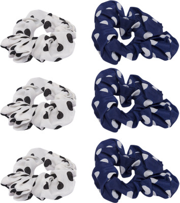 

Gansta 6 Pc Polka Dot printed Hair Scrunchie Head Band(White, Blue)