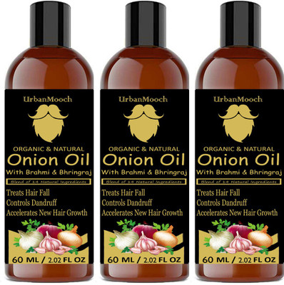

UrbanMooch Premium Herbal ONION Hair Oil - Blend of 14 Natural Oils for Hair Regrowth, Treat hair loss, Dandruff Control & Thickens hair Onion Hair Growth Oil - Nourishing Hair Fall Treatment with 100% Real Onion Extract, Argan Oil, Jojoba Oil, Bhringraj,