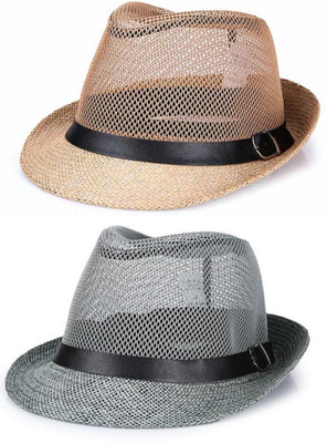 ZACHARIAS Fedora Cowboy Hat(Beige & Grey, Pack of 2)