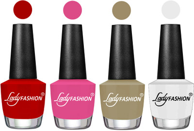 

Lady Fashion Most Alluring High Gloss Effect Matte Nail Polish Combo ( Set of 4 ) Red, Magenta, Nude Flair, White(Pack of 4)