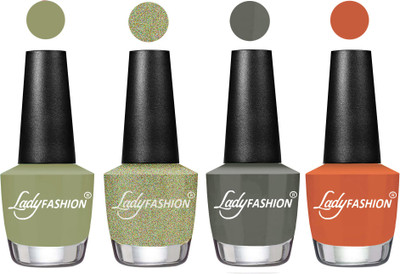 

Lady Fashion Most Alluring High Gloss Effect Matte Nail Polish Combo ( Set of 4 ) Magic Nude , Aqua, Dark Grey, Almond(Pack of 4)