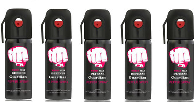 

Guardian Women Self Defence Pepper Spray for Safety/Protection, Compact Size with Clip | Max Protection - 45 shots | 55 ml | Pack of 5 Pepper Stream Spray