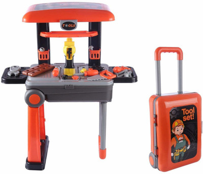 ADYANT ENTERPRISE Children's Play Toys Twist Trolley Case Workbench 2 in 1 tool set desk project luggage Box Suitcase Trolley suitcase