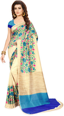 AJS Floral Print Bollywood Art Silk Saree(Multicolor)