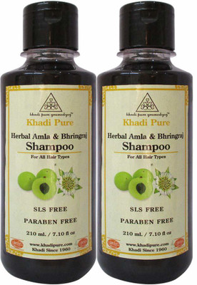 Khadi Pure Herbal Amla & Bhringraj Shampoo Paraben-free (210ml) - Set of 2(420 ml)